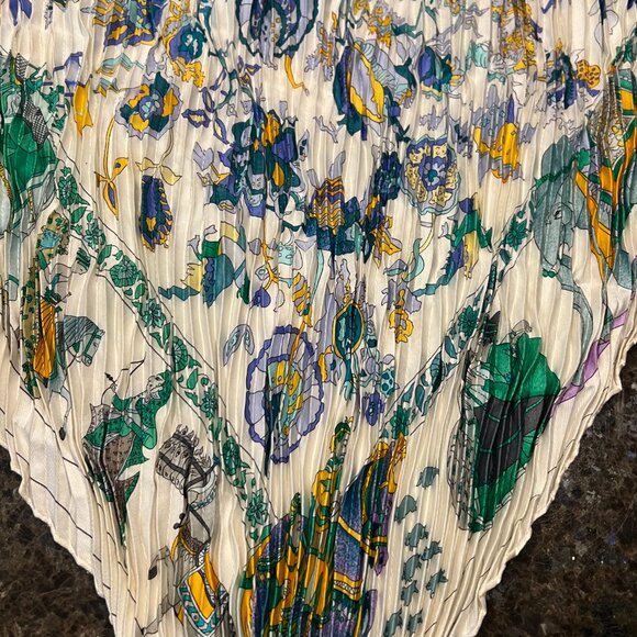 Hermes Fantaisies Indiennes Silk Plisse Scarf Loic Dubigeon 1986 VIntage Ivory - Picture 7 of 16
